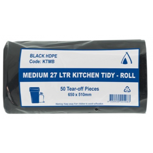 Bin Liners on Rolls Black 27L Carton of 1000