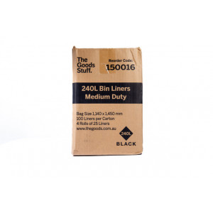Bin Liners Medium Duty on Rolls Black 240L Carton of 100