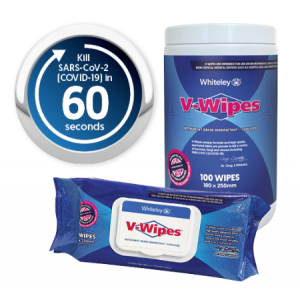 Whiteley V-Wipes Hospital Grade Disinfectant Wipes Tub of 100 Carton of 4
