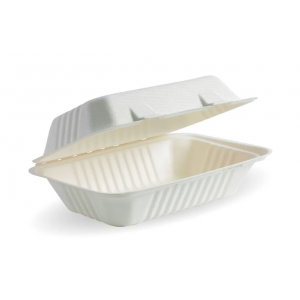 BioPak Sugarcane Disposable Clamshell White 23 x 15 x 8cm Carton of 250