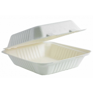 BioPak Sugarcane Disposable Clamshell White 20 x 22 x 9cm Carton of 200