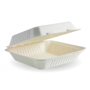 BioPak Sugarcane Disposable Clamshell White 23 x 23 x 8cm Carton of 200