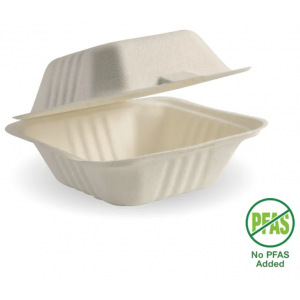 BioPak Clamshell 15x15x8cm / 6x6" Natural Plant Fibre Carton Of 500