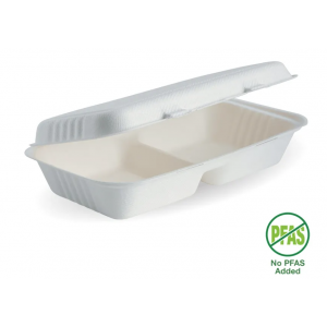 BioPak 2 Compartment Clamshell 28x16x7cm / 11.6x6x3" White Carton Of 100
