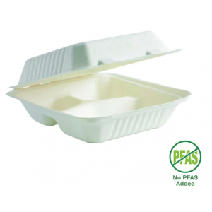 BioPak 3 Compartment Clamshell 20x22x8cm / 7.8x8x3" White Carton Of 200