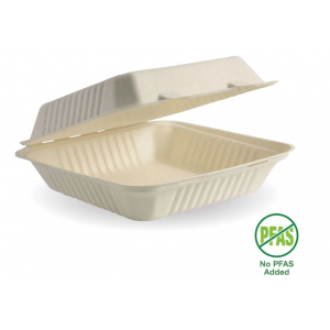 BioPak Clamshell 23x23x8cm / 9x9x3" Natural Plant Fibre Carton Of 200