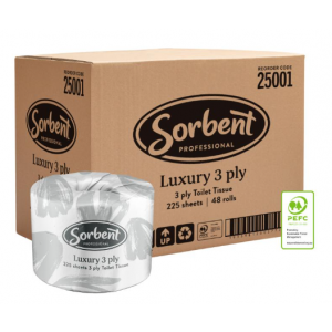 Sorbent Toilet Paper 3Ply 225 Sheet Carton of 48