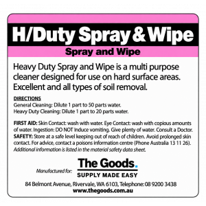 Label For TGS H.D Heavy Duty Spray and Wipe