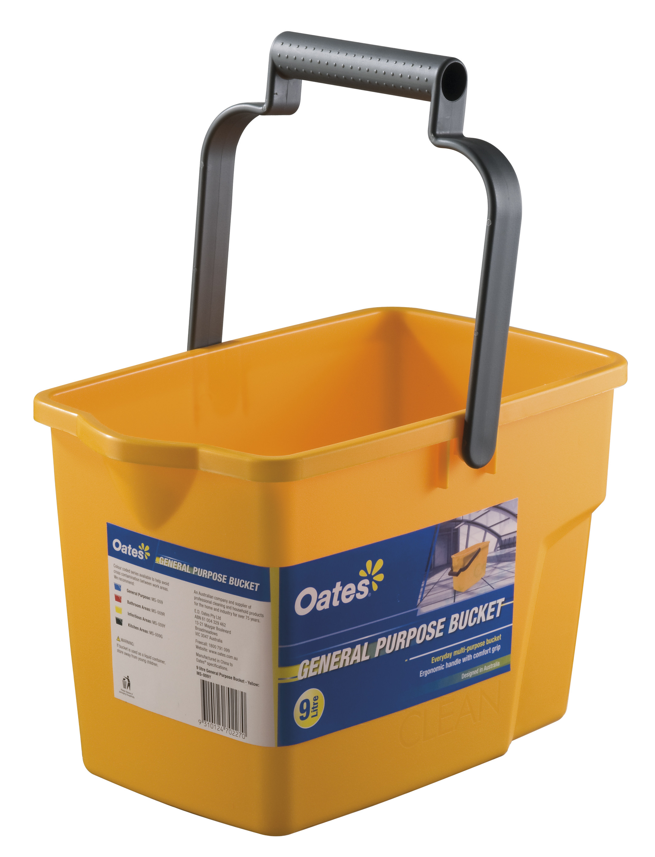 Oates General Purpose Rectangle Bucket Yellow 9L Buckets Cleaning