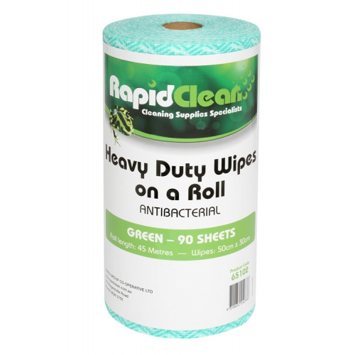Rapid Heavy Duty Wipes Antibacterial Green Roll of 90 sheets 45m