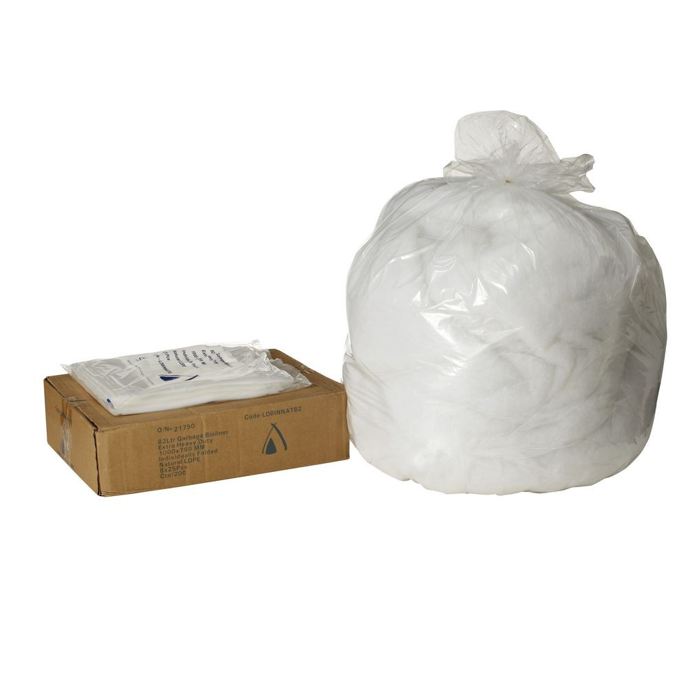 Bin Liners Extra Heavy Duty Clear 82L Carton of 200 Bin Liners