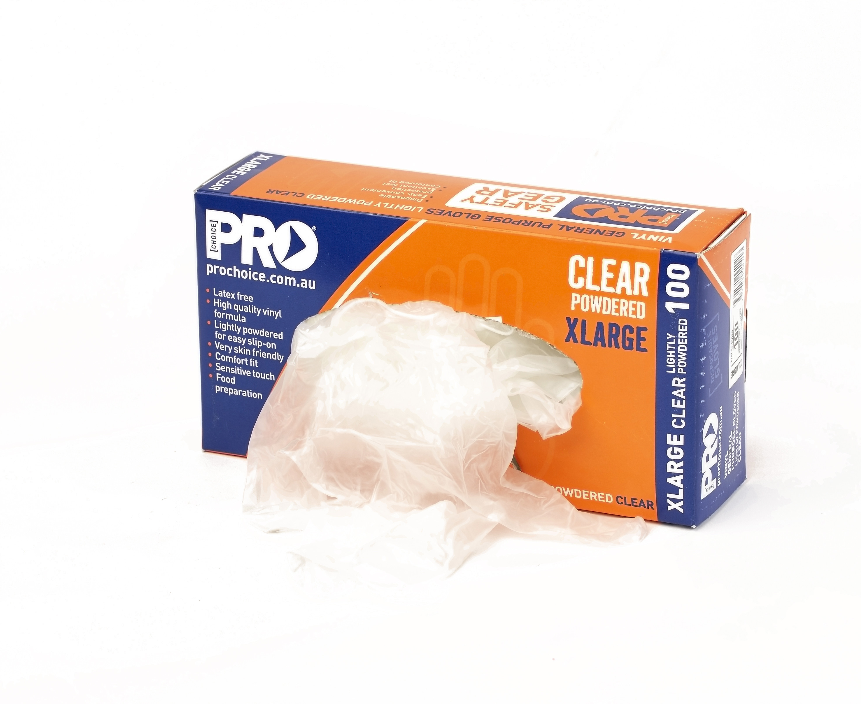 Pro Choice Vinyl Powder Free Disposable Gloves Clear X/Large Box of 100