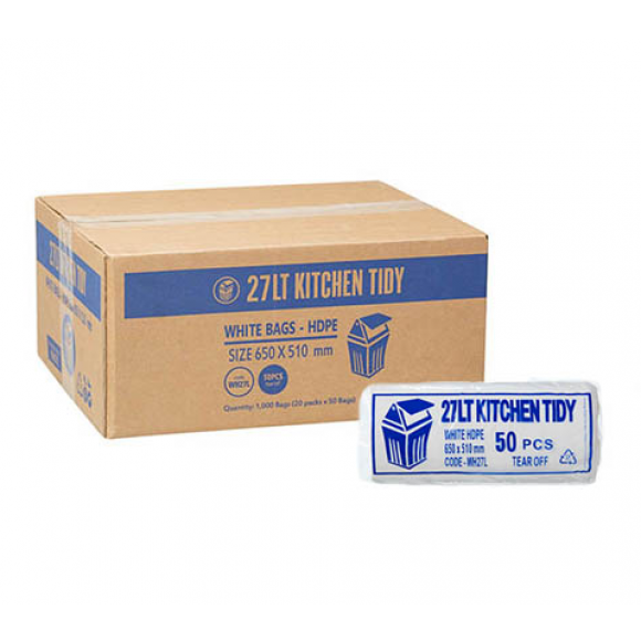 Bin Liners on Rolls White 27L Carton of 1000