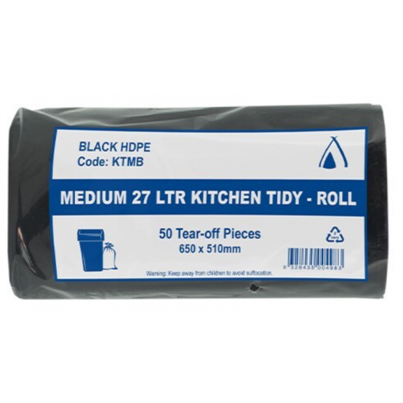 Bin Liners on Rolls Black 27L Carton of 1000