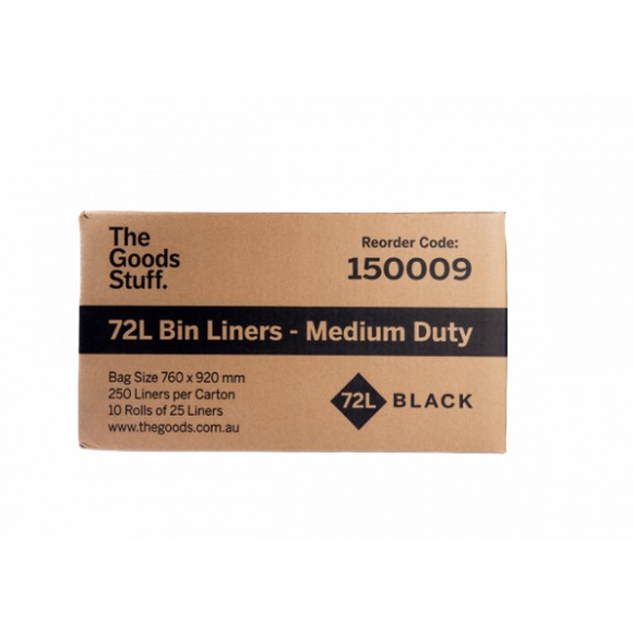 Bin Liners Medium Duty on Rolls Black 72L Carton of 250