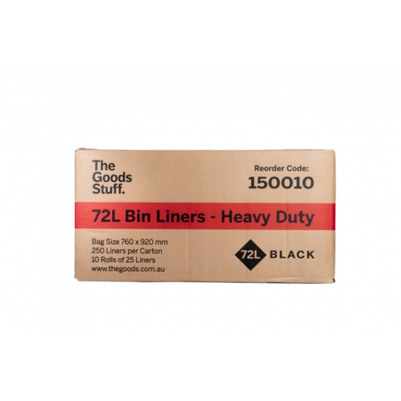 Bin Liners Heavy Duty on Rolls Black 72L Carton of 250