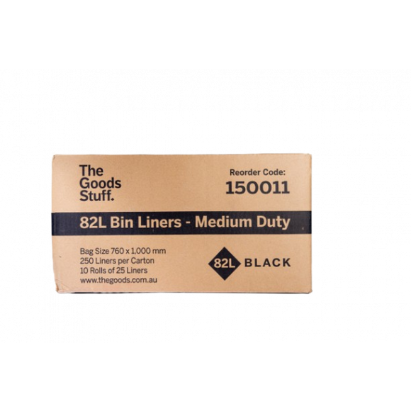 Bin Liners Medium Duty on Rolls Black 82L Carton of 250