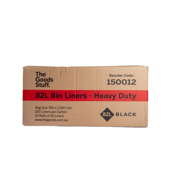 Bin Liners Heavy Duty on Rolls Black 82L Carton of 250