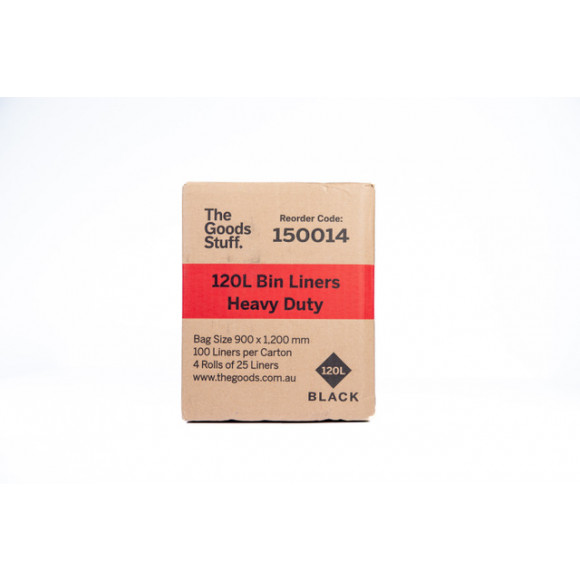 Bin Liners Heavy Duty on Rolls Black 120L Carton of 100