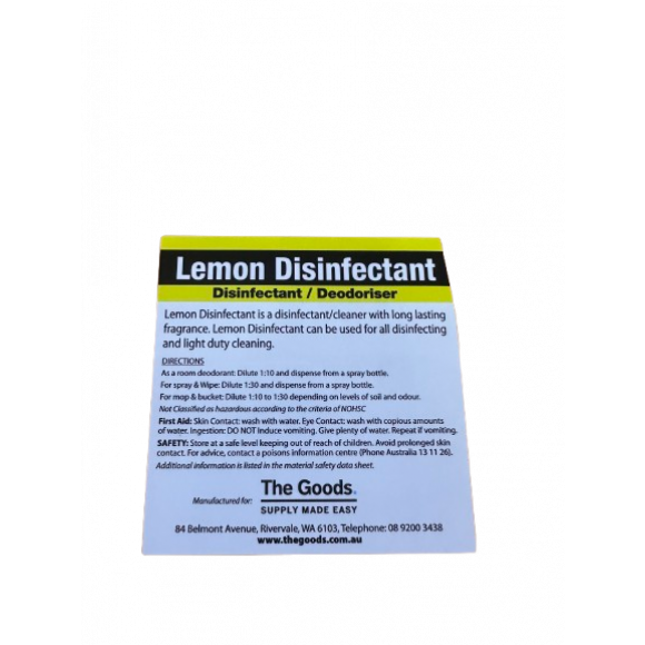 Label for TGS Lemon Disinfectant Cleaner Deodeoriser