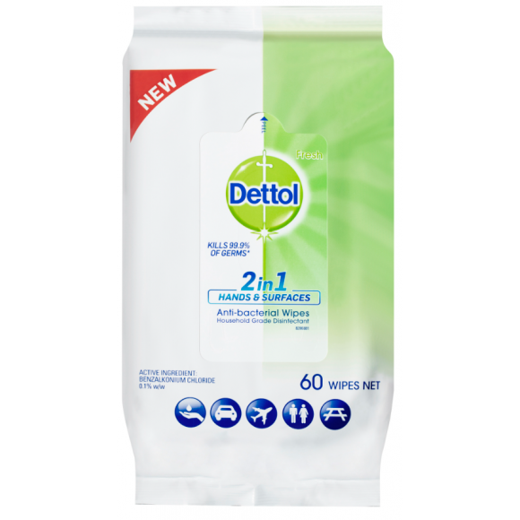 Dettol 2in1 Antibacterial Wipes Pack of 60