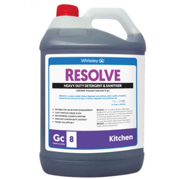 Whiteley Resolve Detergent and Sanitiser for All Kitchen Cleaning 5L