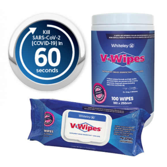 Whiteley V-Wipes Hospital Grade Disinfectant Wipes Flat Pack of 80