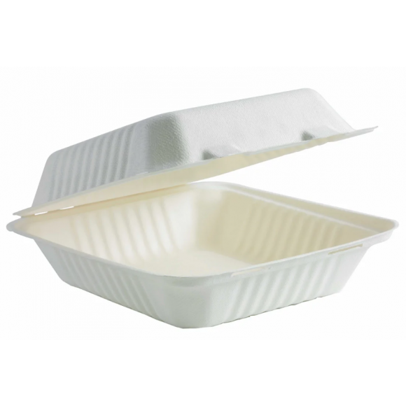 BioPak Sugarcane Disposable Clamshell White 20 x 22 x 9cm Carton of 200