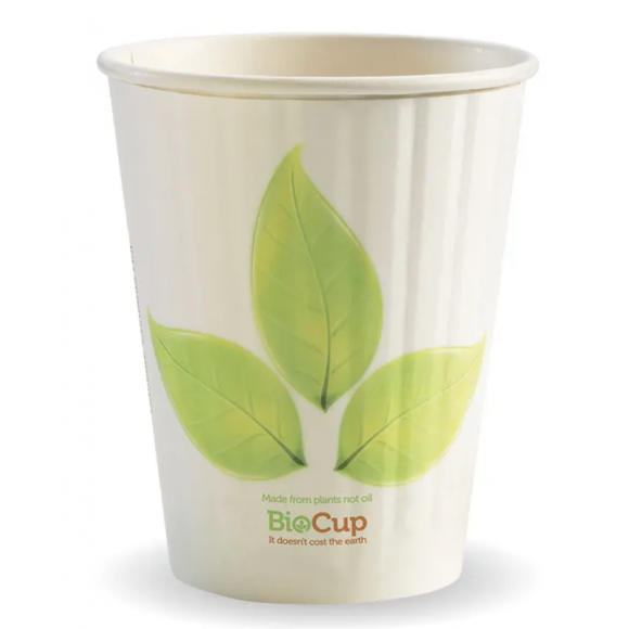 BioPak Double Wall BioCup Leaf Print 390ml/12oz Carton of 1000