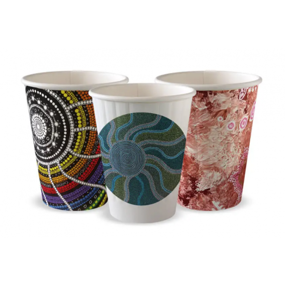 BioPak Indigenous Art Series Double Wall BioCup 255ml/8oz (80mm) Carton of 1000