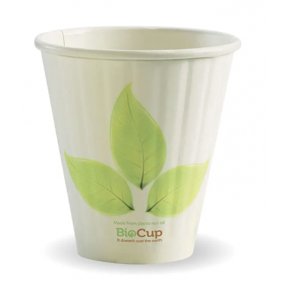BioPak Double Wall BioCup Leaf Print 295ml/8oz 90mm Carton of 1000