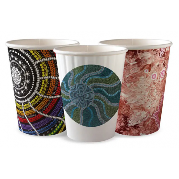BioPak Indigenous Art Series Double Wall BioCup 390ml / 12oz (90mm) Carton of 1000