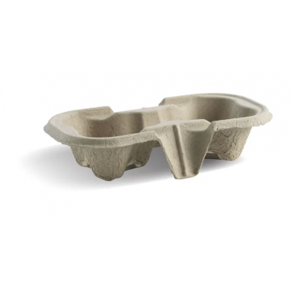 BioPak 2-Cup Pulp BioCup Tray Natural Carton Of 500
