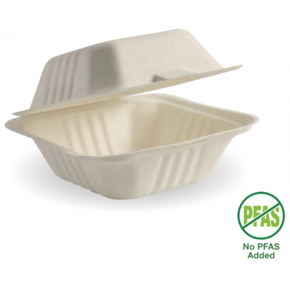 BioPak Clamshell 15x15x8cm / 6x6" Natural Plant Fibre Carton Of 500