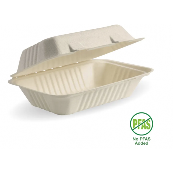 BioPak Clamshell 23x15x8cm / 9x6x3" Natural Plant Fibre Carton Of 250