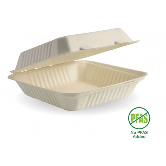BioPak Clamshell 23x23x8cm / 9x9x3" Natural Plant Fibre Carton Of 200