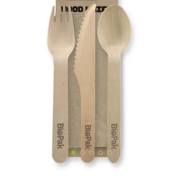 BioPak 16cm Knife, Fork, Spoon and Napkin Set Caron of 400