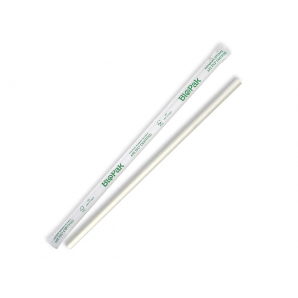 BioPak Individually Wrapped Regular BioStraws 6mm White Carton of 2500