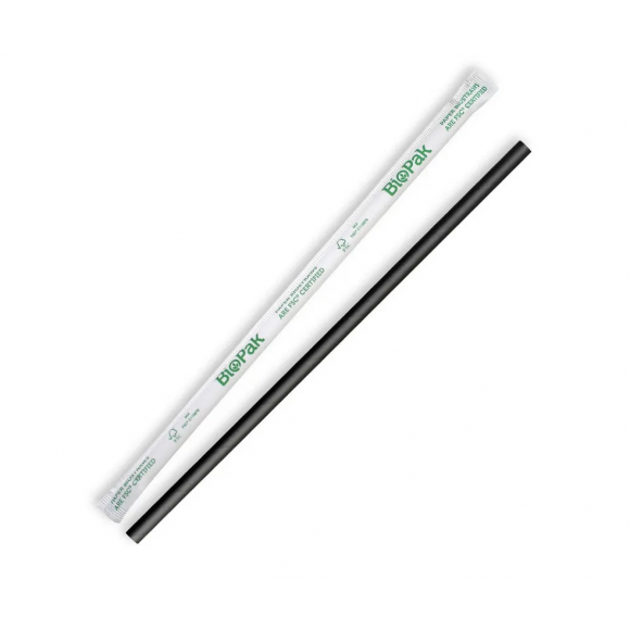 BioPak Individually Wrapped Regular BioStraw 6mm Black Carton of 2500