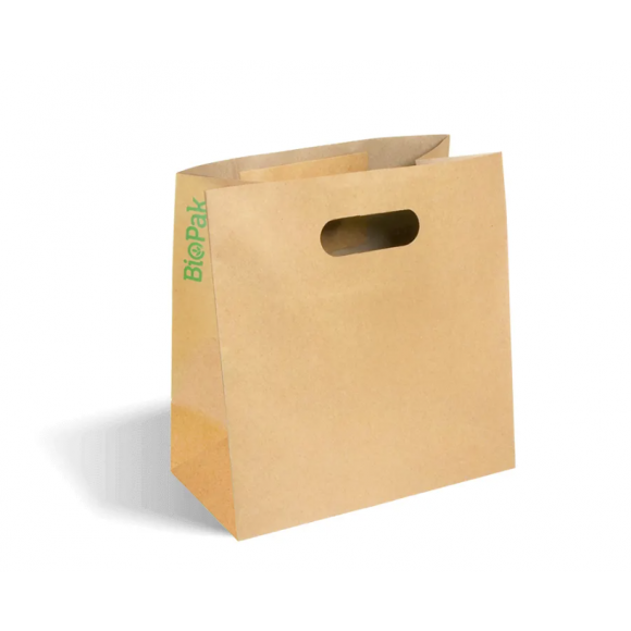 BioPak Small Die Cut Handle Kraft Paper Bags 270x145x280mm Carton of 250