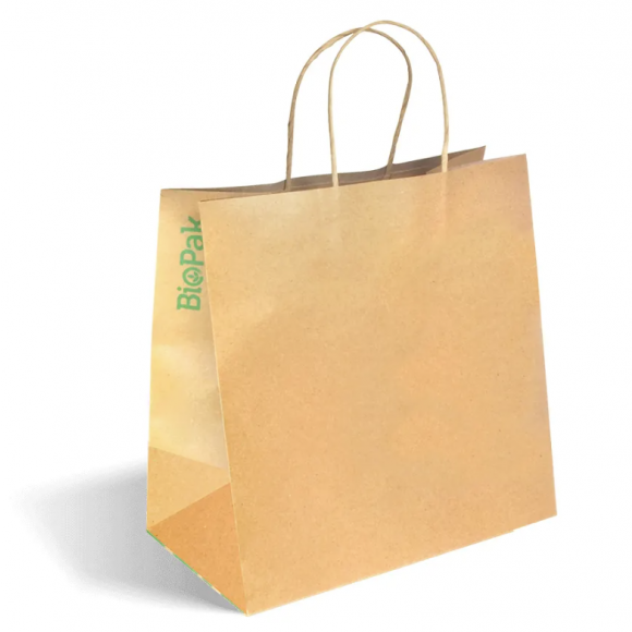 BioPak Large Twist Handle Kraft Paper Bags 300x170x305mm Carton of 250