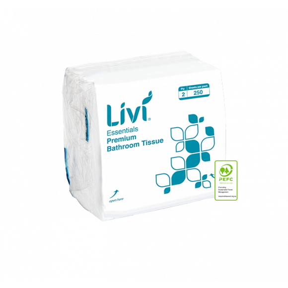 Livi Essentials Interleaved Toilet Tissue 2Ply 250 Sheet Carton of 36