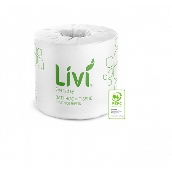 Livi Everyday Basics Toilet Paper 1Ply 1000 Sheet Carton of 48