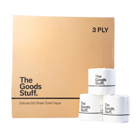 The Goods Stuff Deluxe 3 Ply 250 Sheet Toilet Paper Carton of 48