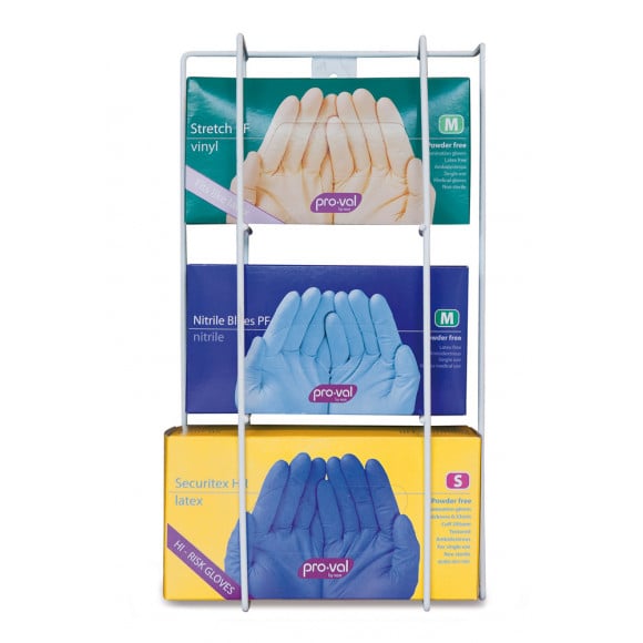 Triple Wall Mountable Disposable Glove Holder - Strong Powder Coated Metal