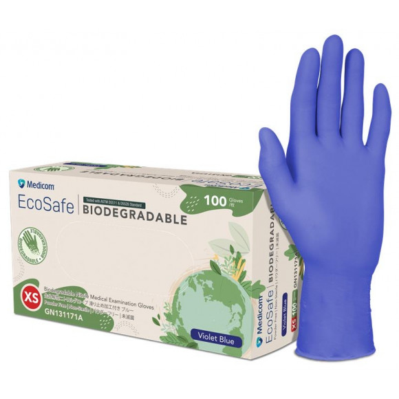 EcoSafe Biodegradable Examination Grade Nitrile Gloves Medium Box of 100