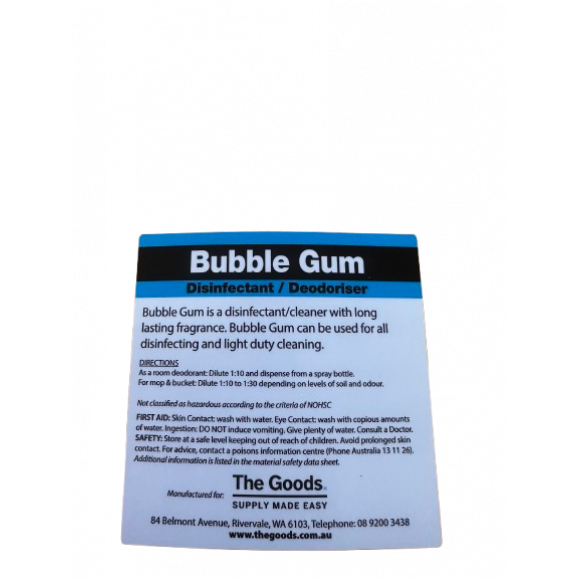 Label For TGS Bubblegum Disinfectant Cleaner Deodoriser