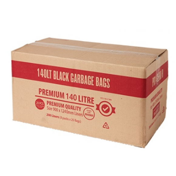 Bin Liners 140L Extra Heavy Duty Black Carton of Carton of 200