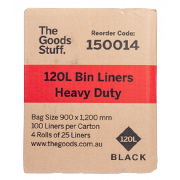 Bin Liners Heavy Duty on Rolls Black 120L Carton of 100